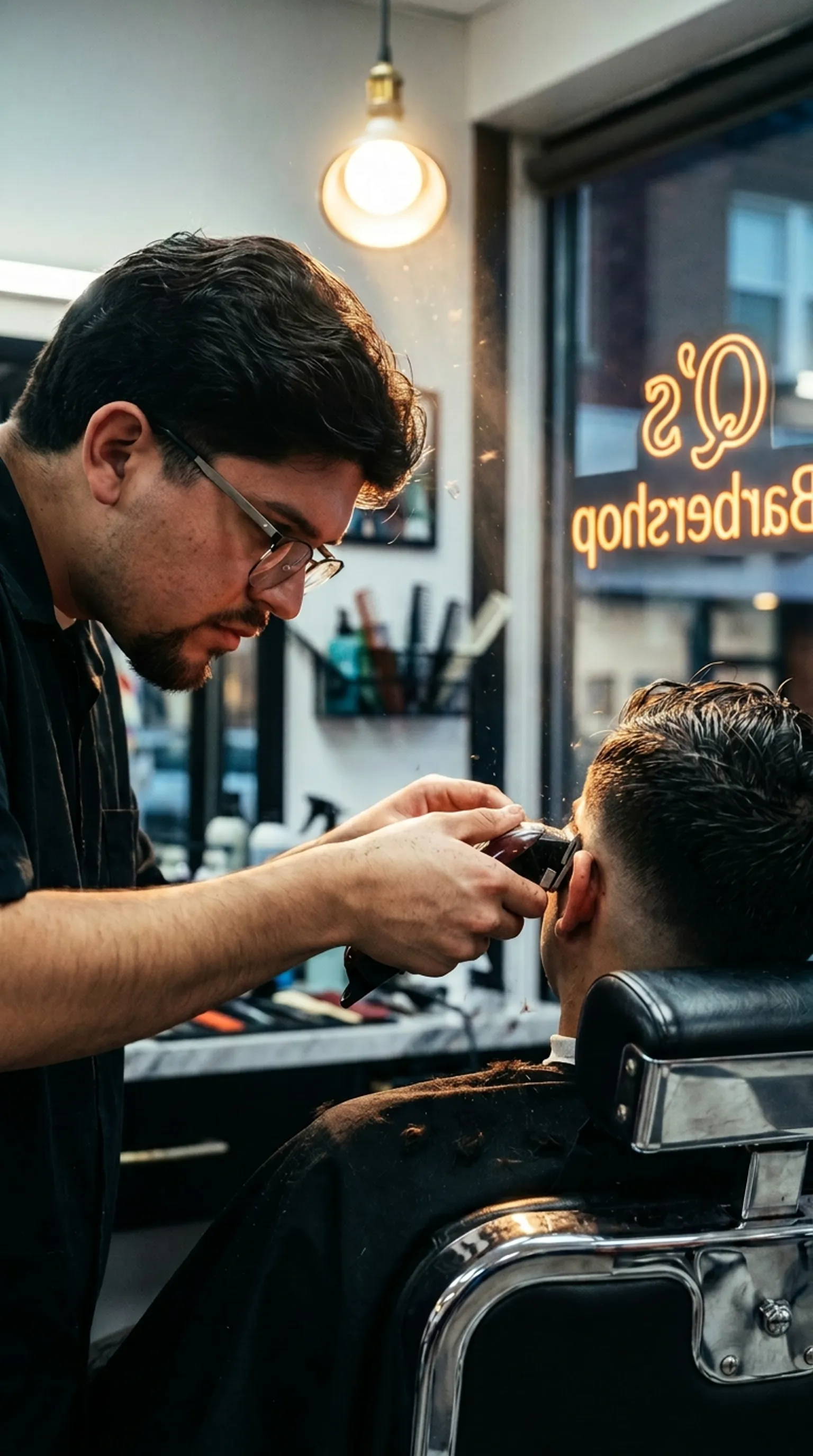 Sammy at the chair, working a fade